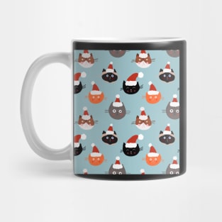 Cats in Santa Hats on Blue Mug